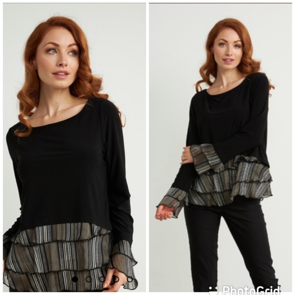 Joseph Ribkoff Tops - Joseph Ribkoff Black/Gold Ruffle Trim Top